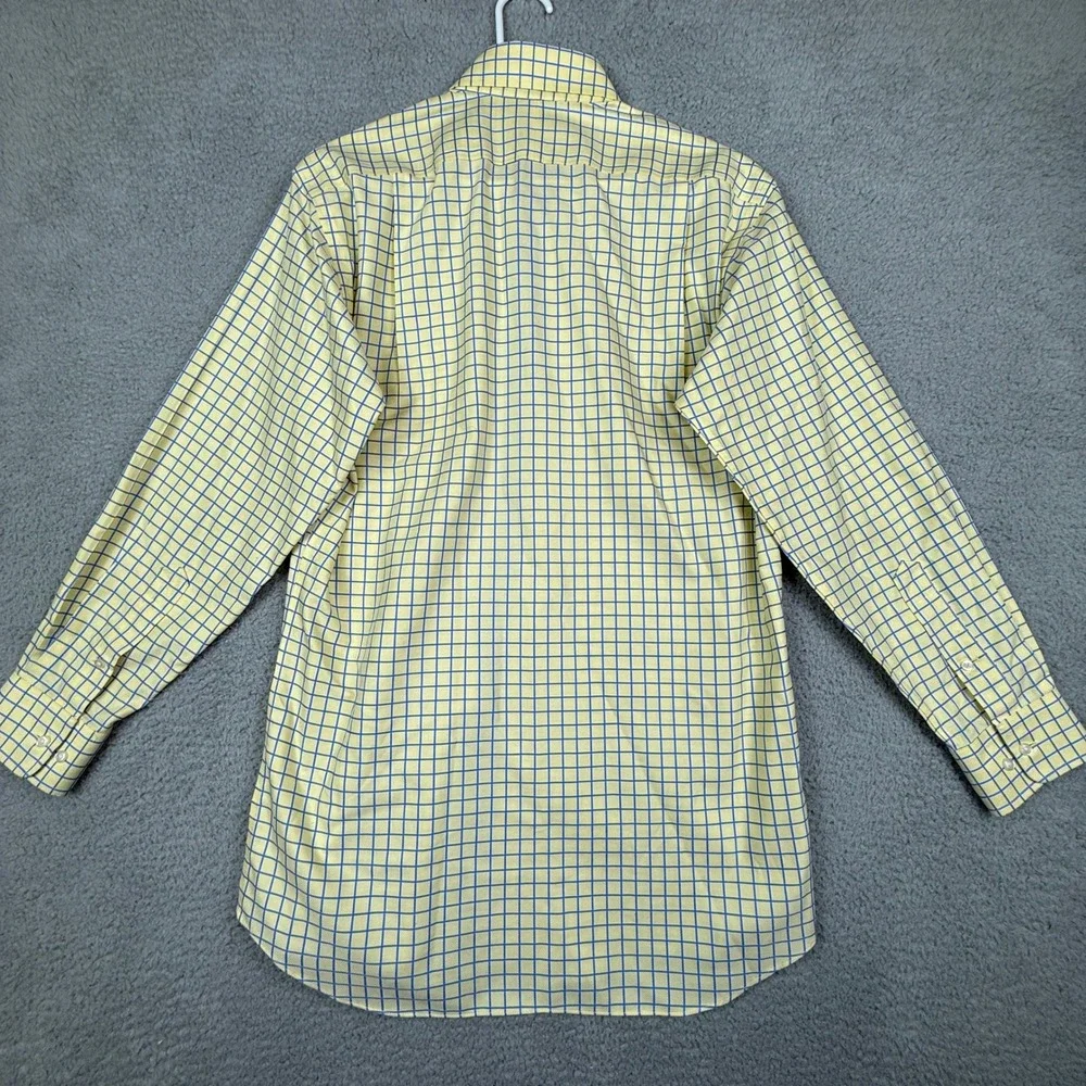 Paul Fredrick Mens Slim Fit Yellow Blue Check Plaid Long Sleeve Shirt‎ 15.5-32